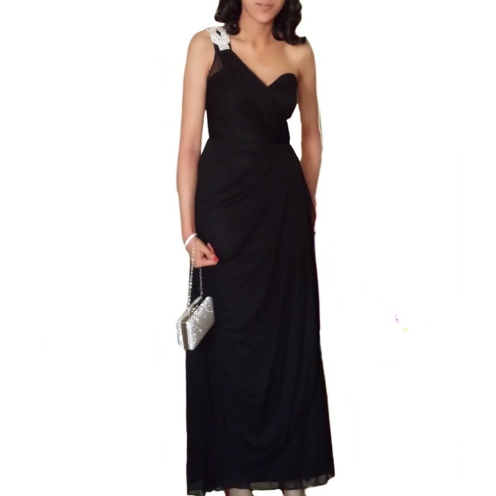 One shoulder Rhinestone Trim Prom Dress